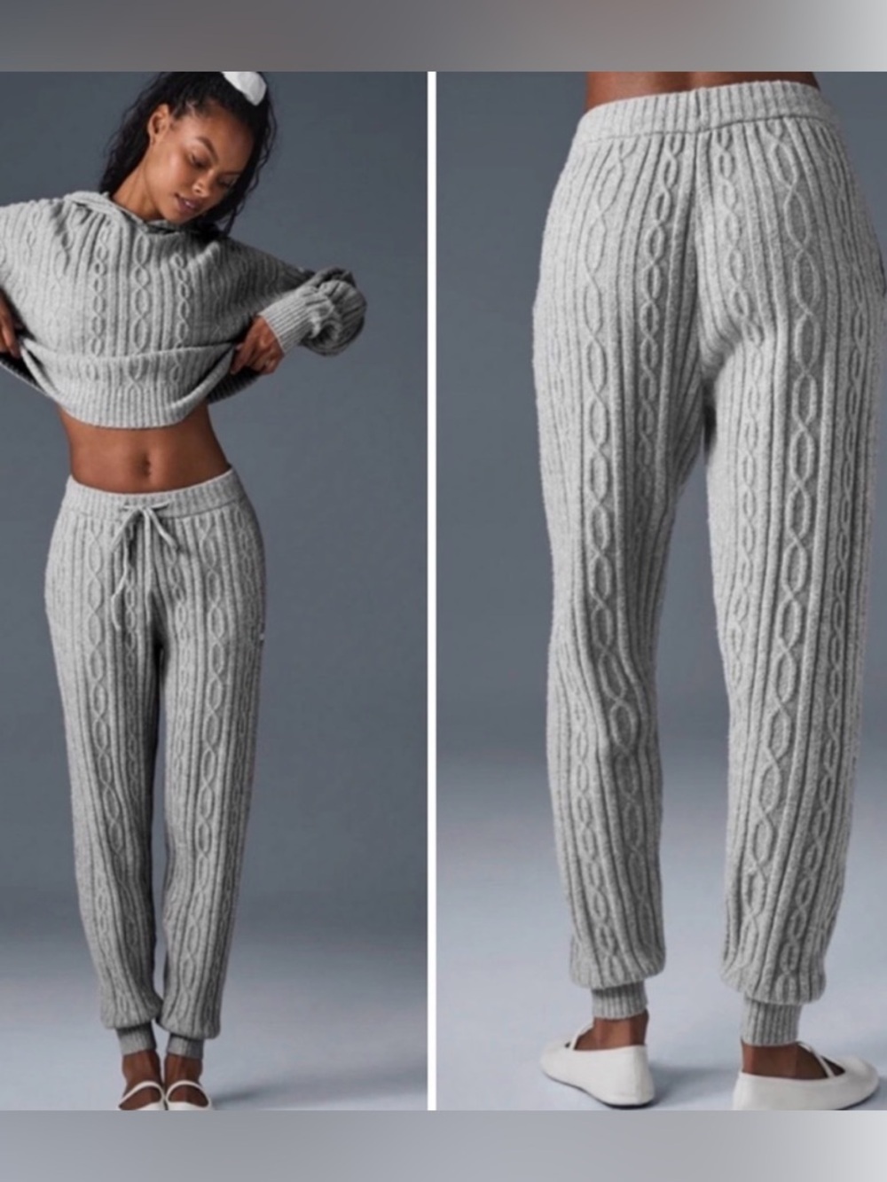 Alo Yoga Cable Knit Winter Bliss Pant Size XS Gray Sweatpants Joggers
